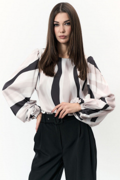 Белая свободная блуза из текстиля и шелка без подклада Art Ribbon M1095T - фото 1