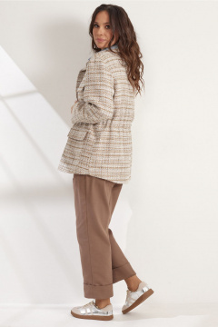 Комплект жакет и брюки свободного кроя из текстиля Магия моды 2542 коричневый-голубой - фото 2