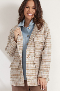 Комплект жакет и брюки свободного кроя из текстиля Магия моды 2542 коричневый-голубой - фото 4