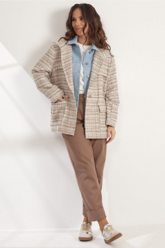 Комплект жакет и брюки свободного кроя из текстиля Магия моды 2542 коричневый-голубой - фото 1