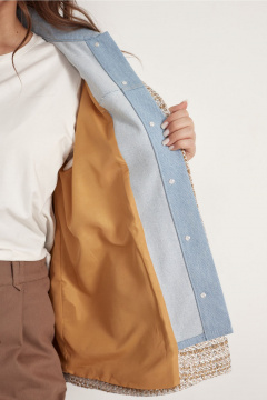 Комплект жакет и брюки свободного кроя из текстиля Магия моды 2542 коричневый-голубой - фото 3