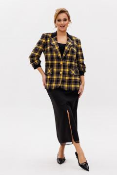 Комплект жакет и юбка из костюмной ткани с органзой Mubliz 239 желтый_черный - фото 1