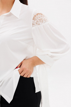 Белая блуза из вискозы с кружевными рукавами для делового образа Anelli 1238 петунья - фото 5