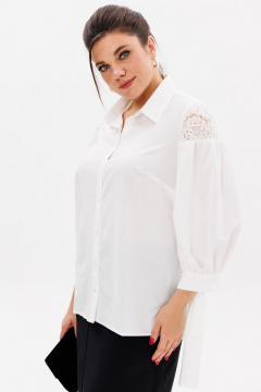 Белая блуза из вискозы с кружевными рукавами для делового образа Anelli 1238 петунья - фото 1
