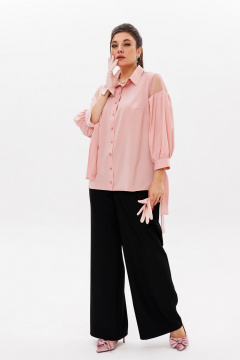 Розовая блуза из вискозы с кружевными вставками для стильных образов Anelli 1238 бегония - фото 3