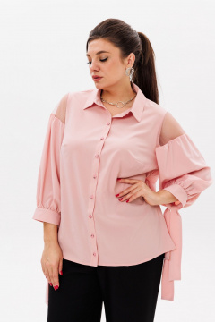 Розовая блуза из вискозы с кружевными вставками для стильных образов Anelli 1238 бегония - фото 2