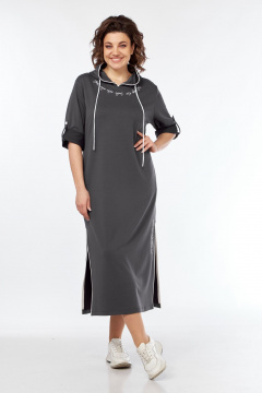 Серое платье с капюшоном из трикотажа с принтом для комфорта Диомант 2032 графит - фото 2
