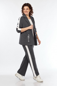 Комплект из трикотажных брюк, жакета и майки для ежедневного стиля Диомант 2043 графит - фото 4