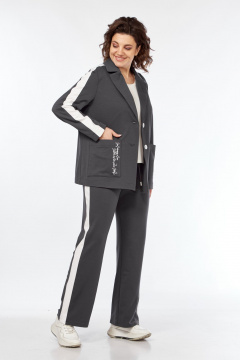 Комплект из трикотажных брюк, жакета и майки для ежедневного стиля Диомант 2043 графит - фото 3