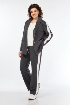 Комплект из трикотажных брюк, жакета и майки для ежедневного стиля Диомант 2043 графит - фото 2