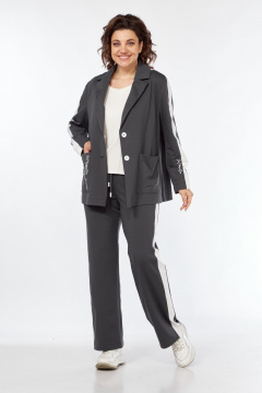 Комплект из трикотажных брюк, жакета и майки для ежедневного стиля Диомант 2043 графит - фото 1