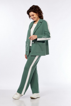Комплект из трикотажных брюк, жакета и майки в зеленом стиле Диомант 2043 зелень - фото 4