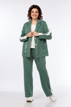 Комплект из трикотажных брюк, жакета и майки в зеленом стиле Диомант 2043 зелень - фото 3