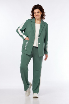 Комплект из трикотажных брюк, жакета и майки в зеленом стиле Диомант 2043 зелень - фото 2