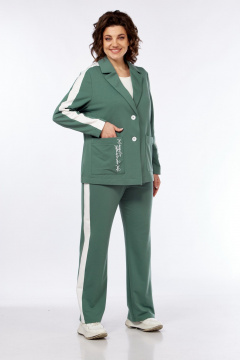 Комплект из трикотажных брюк, жакета и майки в зеленом стиле Диомант 2043 зелень - фото 1
