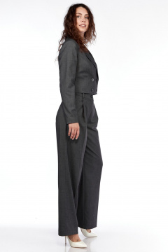 Брюки прямые широкие из текстиля для делового стиля LadyThreeStars 2403 серый - фото 5