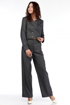 Брюки прямые широкие из текстиля для делового стиля LadyThreeStars 2403 серый - фото 3