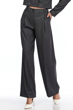Брюки прямые широкие из текстиля для делового стиля LadyThreeStars 2403 серый - фото 2