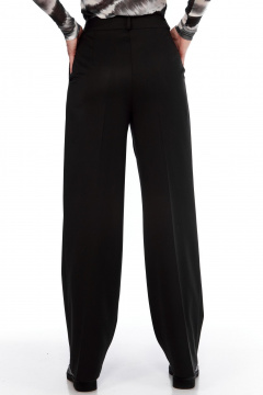 Брюки широкие прямые из текстиля для делового образа LadyThreeStars 2403 черный - фото 5