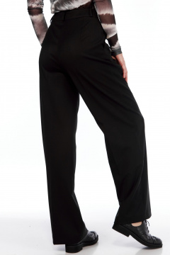 Брюки широкие прямые из текстиля для делового образа LadyThreeStars 2403 черный - фото 4