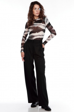 Брюки широкие прямые из текстиля для делового образа LadyThreeStars 2403 черный - фото 1