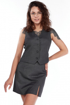 Серый деловой костюм из жилета и юбки из текстиля LadyThreeStars 2441 серый - фото 2