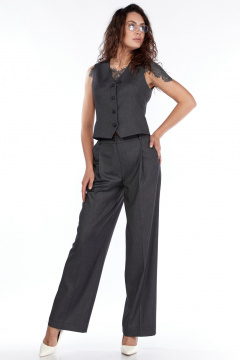 Деловой костюм из брюк и жилета из текстиля LadyThreeStars 2445 серый - фото 4