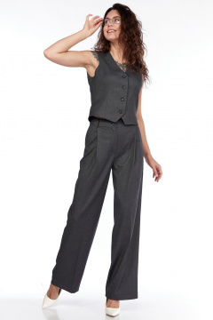 Деловой костюм из брюк и жилета из текстиля LadyThreeStars 2445 серый - фото 1