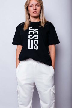 Футболка короткий рукав с принтом Jesus из хлопка MariSt 21001 черный - фото 3