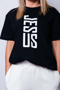 Футболка короткий рукав с принтом Jesus из хлопка MariSt 21001 черный - фото 2