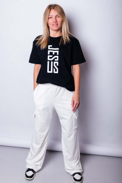 Футболка короткий рукав с принтом Jesus из хлопка MariSt 21001 черный - фото 1