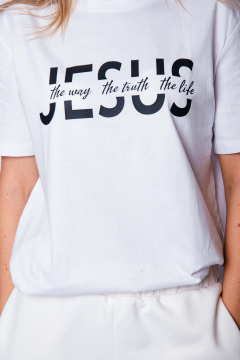 Белая футболка с цитатой из хлопка и коротким рукавом MariSt 21002 белый - фото 5