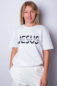 Белая футболка с цитатой из хлопка и коротким рукавом MariSt 21002 белый - фото 1