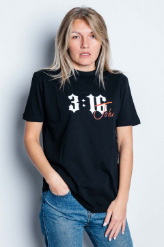 Черная футболка с цитатой из хлопка и классическим кроем MariSt 21003 черный - фото 1