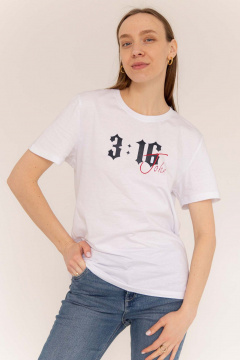 Белая футболка с цитатой и коротким рукавом из хлопка MariSt 21004 белый - фото 3