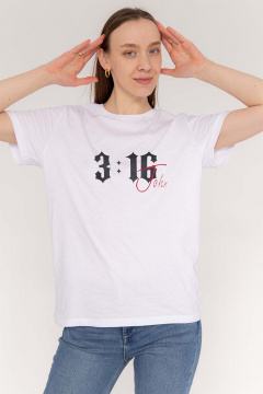Белая футболка с цитатой и коротким рукавом из хлопка MariSt 21004 белый - фото 2