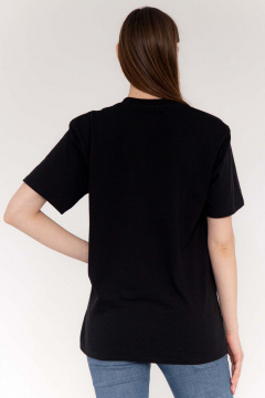 Черная футболка с цитатой и классическим кроем из хлопка MariSt 21005 черный - фото 4