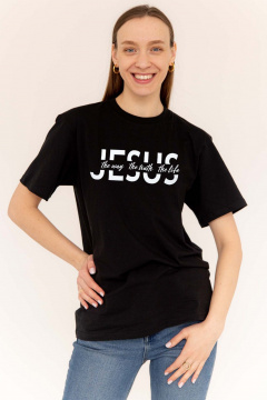 Черная футболка с цитатой и классическим кроем из хлопка MariSt 21005 черный - фото 2