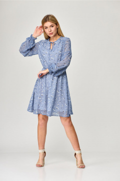 Платье с рельефами и асимметричным подрезом MarSo 2079 голубой_мелкий_цветочек - фото 5