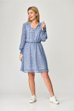 Платье с рельефами и асимметричным подрезом MarSo 2079 голубой_мелкий_цветочек - фото 3