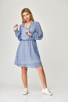 Платье с рельефами и асимметричным подрезом MarSo 2079 голубой_мелкий_цветочек - фото 1