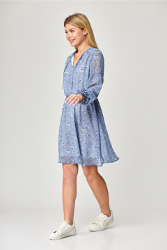 Платье с рельефами и асимметричным подрезом MarSo 2079 голубой_мелкий_цветочек - фото 2