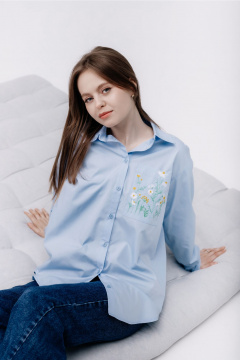 Рубашка с воротником-стойкой и накладными карманами MarSo 2406 голубой - фото 2