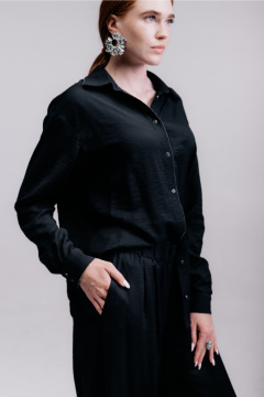 Двухпредметный костюм из ткани, рубашка и брюки MarSo 2415 черный - фото 3