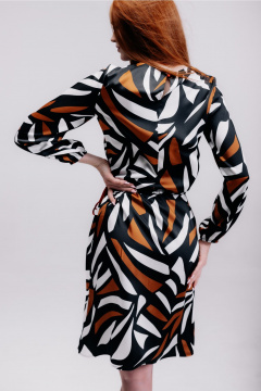 Платье А-силуэт миди с сборками и контрастной тесьмой MarSo 2417 абстракция - фото 3
