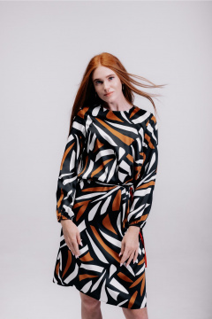 Платье А-силуэт миди с сборками и контрастной тесьмой MarSo 2417 абстракция - фото 2