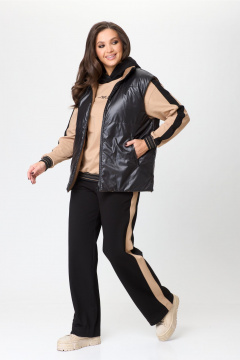 Костюм из трикотажа с контрастными вставками MarSo 2422 беж-чёрный - фото 2