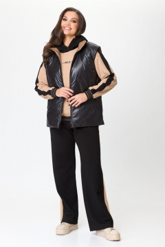 Костюм из трикотажа с контрастными вставками MarSo 2422 беж-чёрный - фото 1