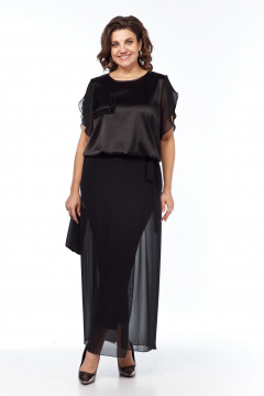 Блуза и брюки нарядный ткань с рюшей и камнями Vilena 1017 черный - фото 1