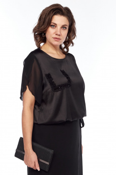 Блуза и брюки нарядный ткань с рюшей и камнями Vilena 1017 черный - фото 4